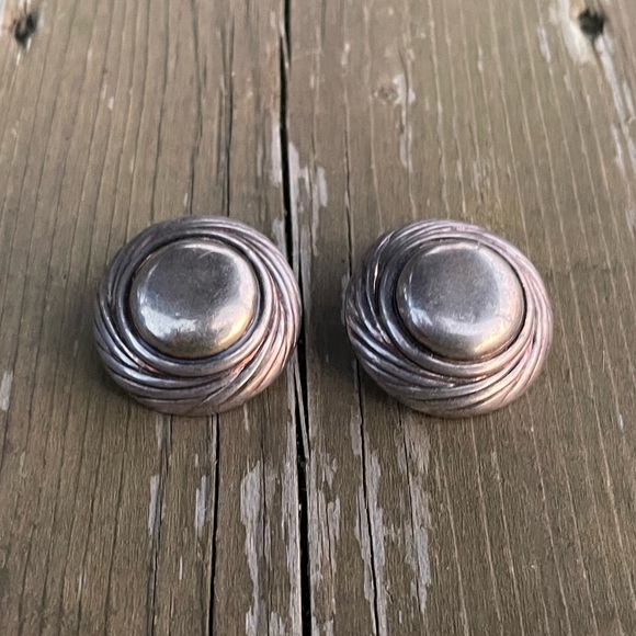 Hillel Efrat Modernist Large Hollow Sterling Silver Clip On Earrings - Picture 8 of 12